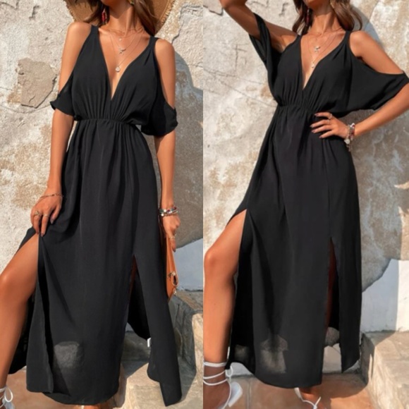 Cold shoulder split thigh maxi dress - Picture 5 of 16